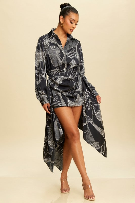 Satin Printed blouse & skirt set